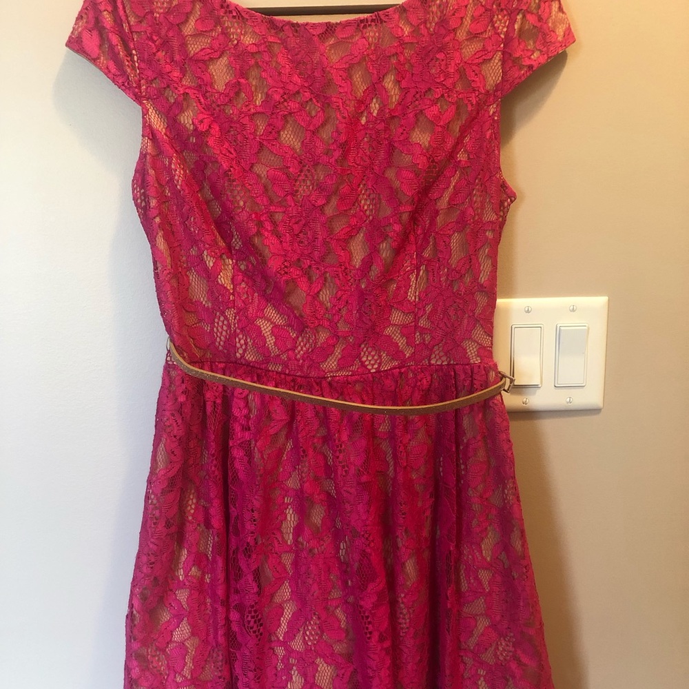 PINK LACE PARTY DRESS WITH BELT